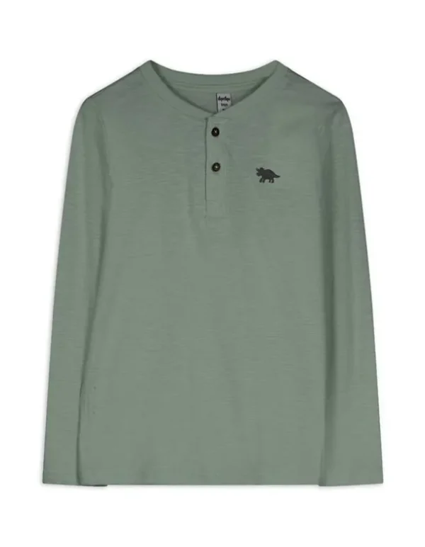 Langarmshirt - Knopfleiste - dunkelgrün