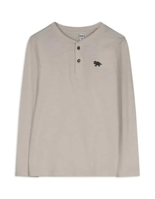 Langarmshirt - Knopfleiste - beige