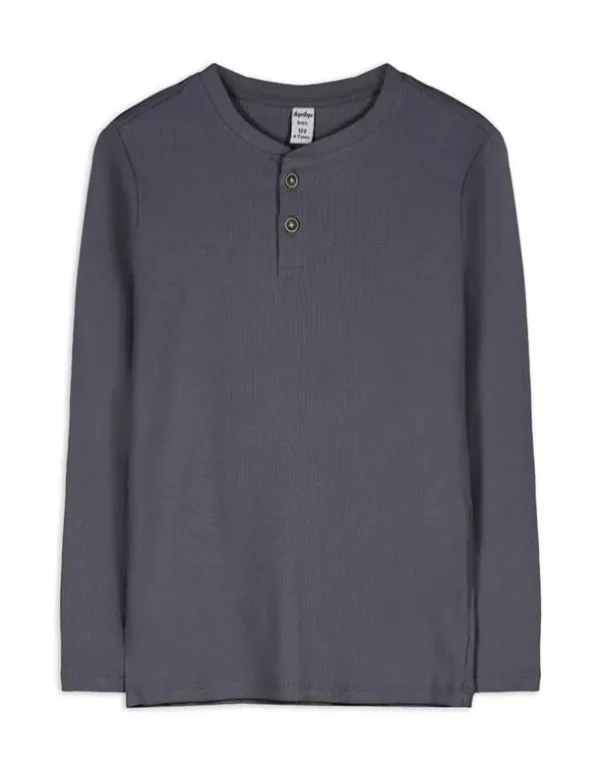 Langarmshirt - Knopfleiste - dunkelgrau