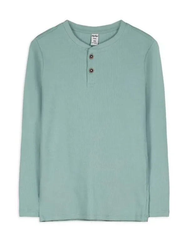 Langarmshirt - Knopfleiste - türkis