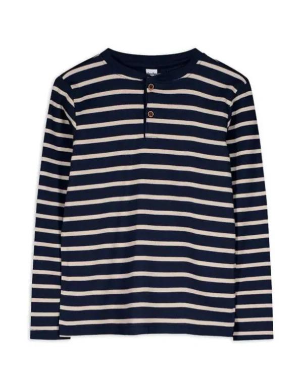 Langarmshirt - Knopfleiste - dunkelblau