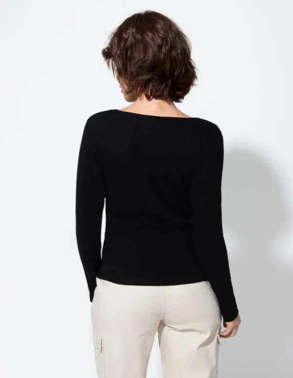Langarmshirt - Knopfleiste - schwarz