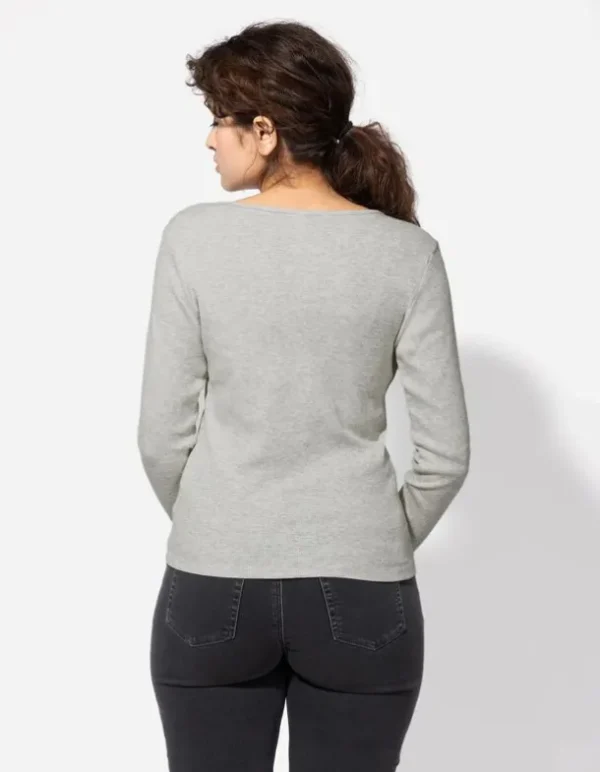 Langarmshirt - Knopfleiste - hellgrau