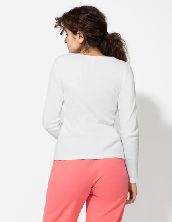 Langarmshirt - Knopfleiste - weiß