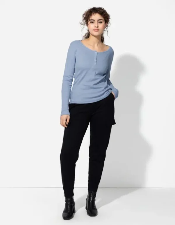 Langarmshirt - Knopfleiste - hellblau