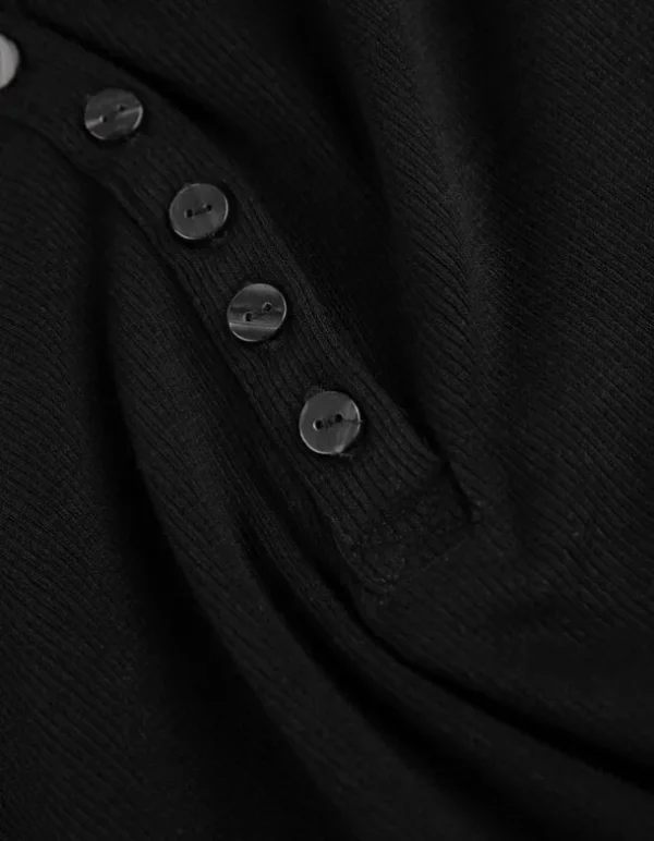 Langarmshirt - Knopfleiste - schwarz