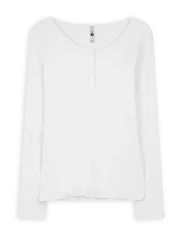 Langarmshirt - Knopfleiste - weiß
