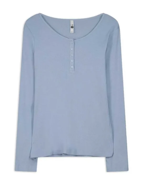 Langarmshirt - Knopfleiste - hellblau