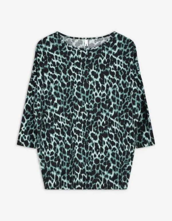 Langarmshirt - Leopardenmuster - grün