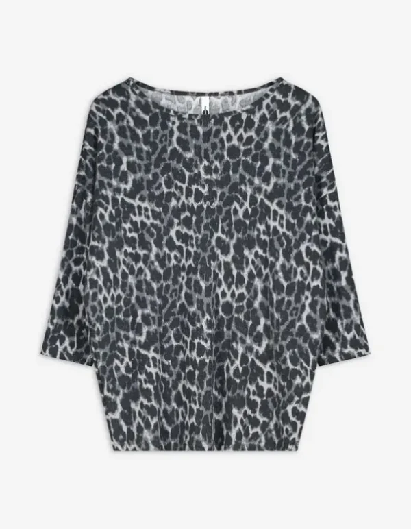 Langarmshirt - Leopardenmuster - grau