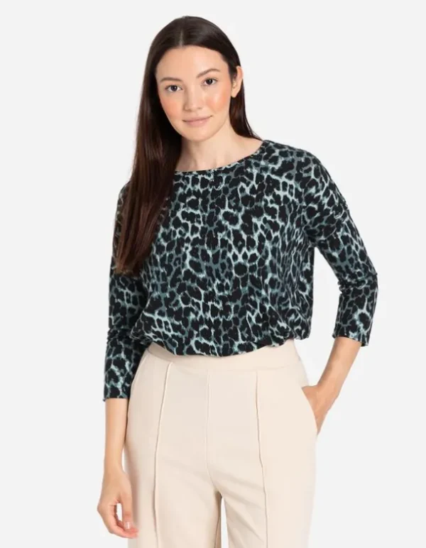 Langarmshirt - Leopardenmuster - grün
