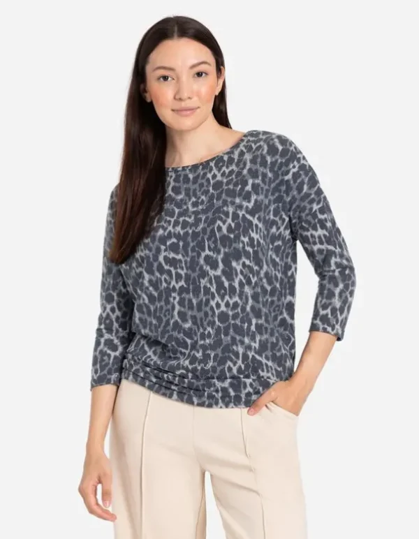 Langarmshirt - Leopardenmuster - grau