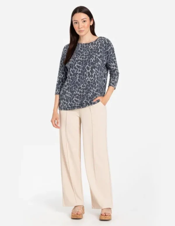 Langarmshirt - Leopardenmuster - grau