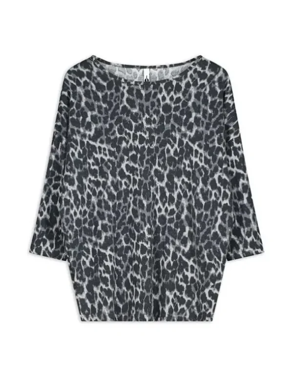 Langarmshirt - Leopardenmuster - grau