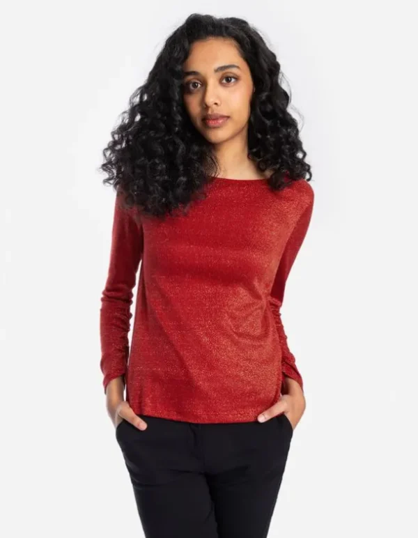 Langarmshirt - Lurex - rot