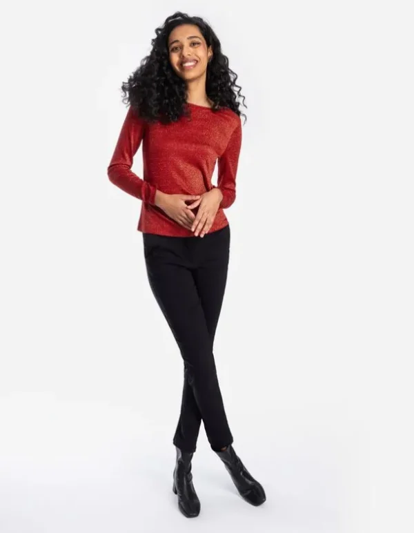Langarmshirt - Lurex - rot