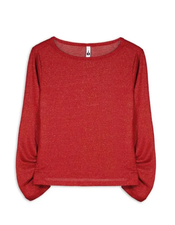 Langarmshirt - Lurex - rot