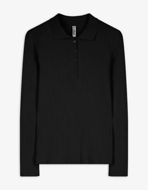 Langarmshirt - Rippenstruktur - schwarz