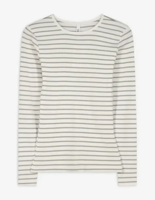 Langarmshirt - Rippenstruktur - weiß