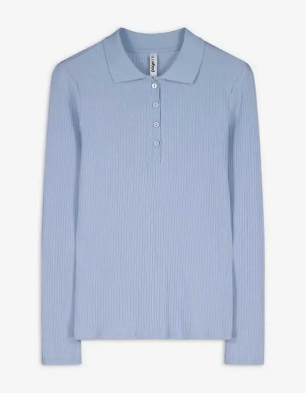 Langarmshirt - Rippenstruktur - hellblau
