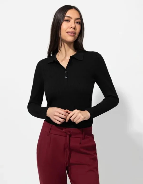 Langarmshirt - Rippenstruktur - schwarz