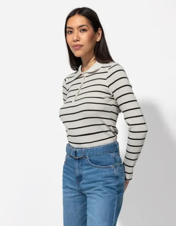 Langarmshirt - Rippenstruktur - beige