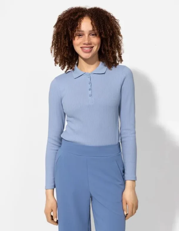 Langarmshirt - Rippenstruktur - hellblau