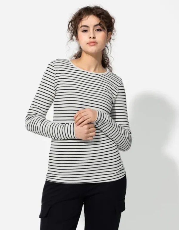 Langarmshirt - Rippenstruktur - weiß