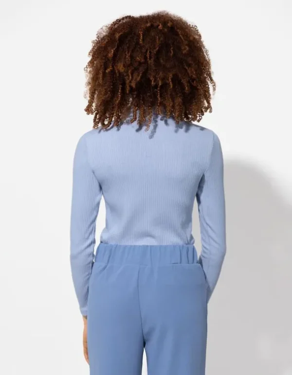 Langarmshirt - Rippenstruktur - hellblau