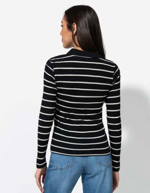 Langarmshirt - Rippenstruktur - schwarz