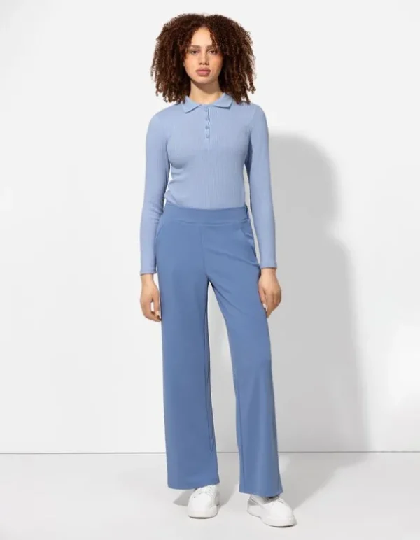 Langarmshirt - Rippenstruktur - hellblau