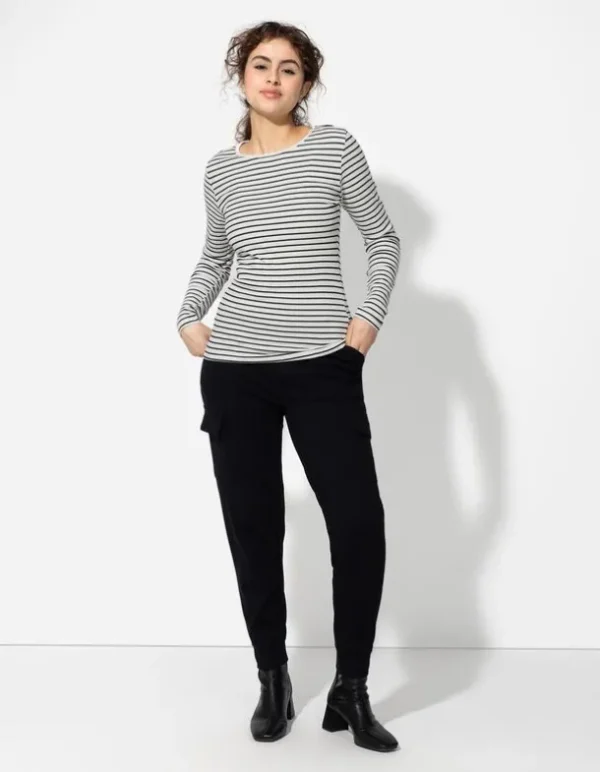 Langarmshirt - Rippenstruktur - weiß