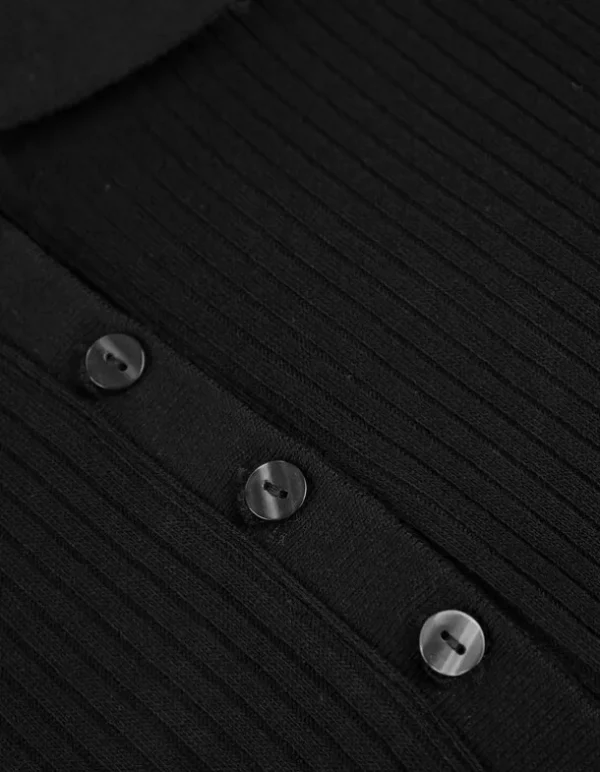 Langarmshirt - Rippenstruktur - schwarz