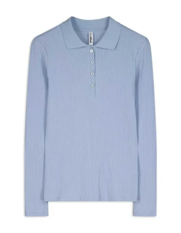 Langarmshirt - Rippenstruktur - hellblau