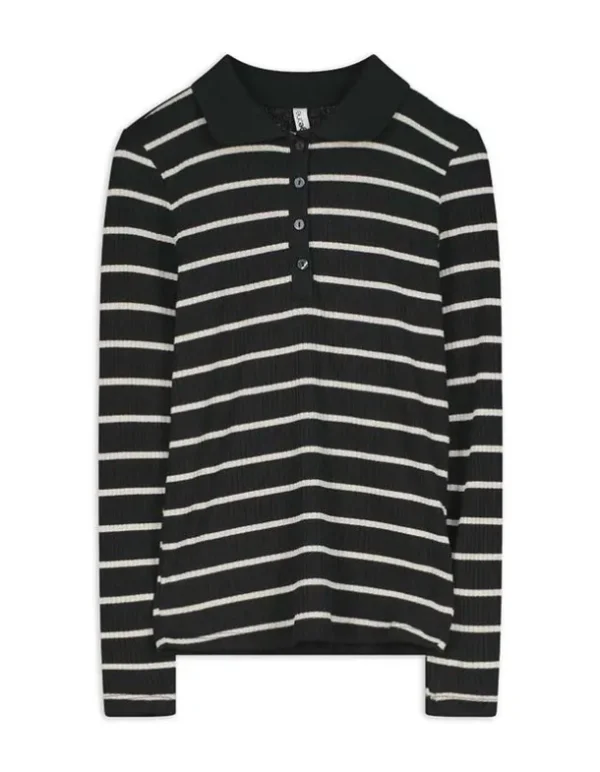 Langarmshirt - Rippenstruktur - schwarz