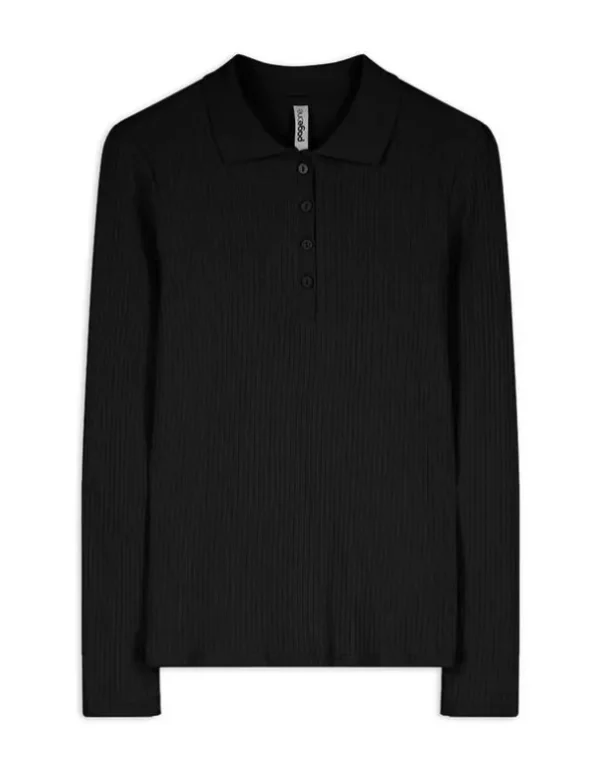 Langarmshirt - Rippenstruktur - schwarz