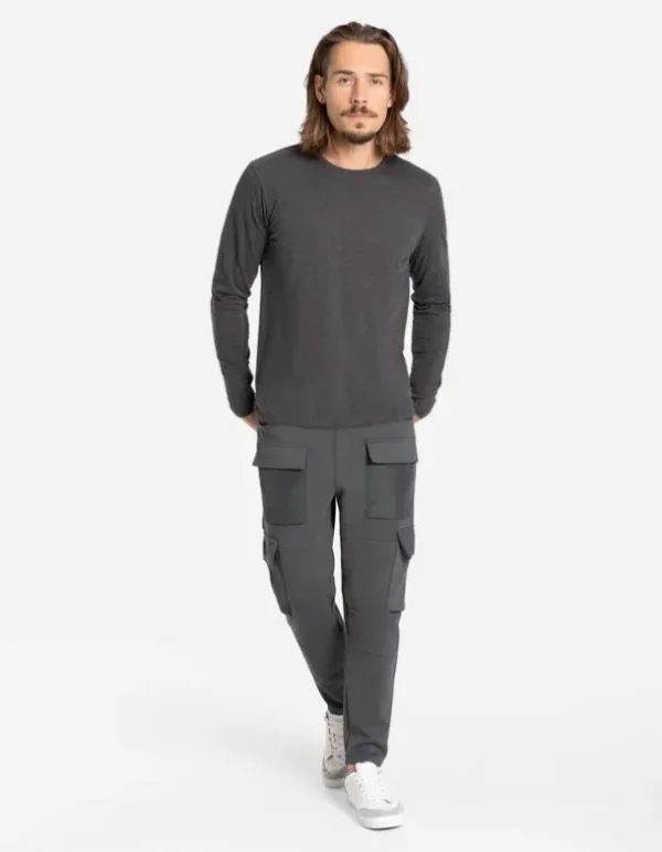 Langarmshirt - Rundhals-Ausschnitt - dunkelgrau
