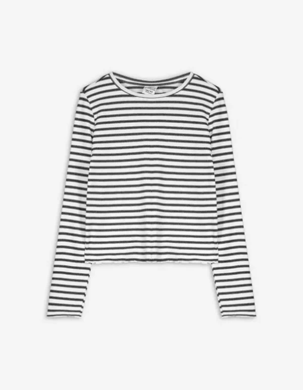 Langarmshirt - Streifen - weiß