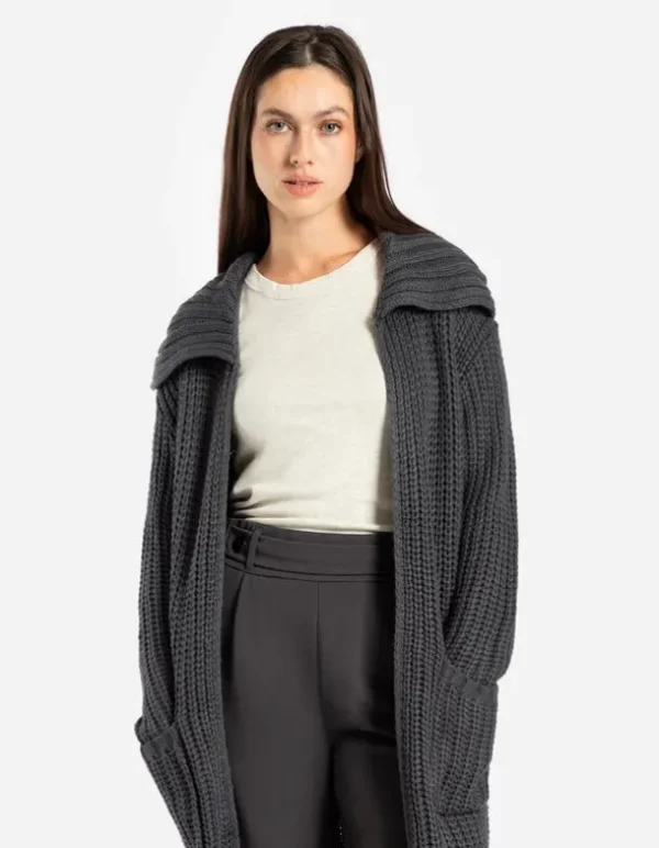 Longcardigan - Grobstrick - dunkelgrau