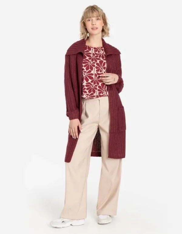 Longcardigan - Grobstrick - dunkelrot