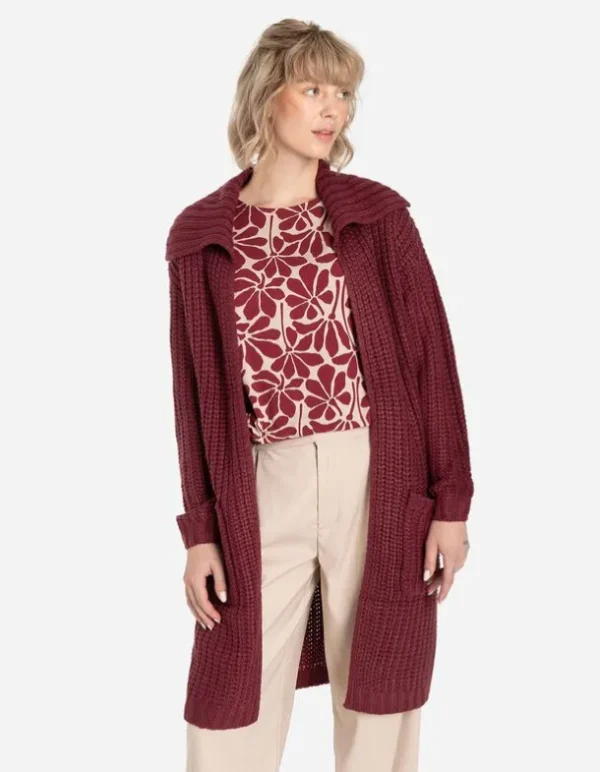 Longcardigan - Grobstrick - dunkelrot