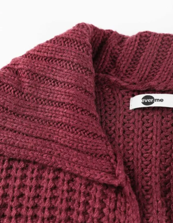 Longcardigan - Grobstrick - dunkelrot