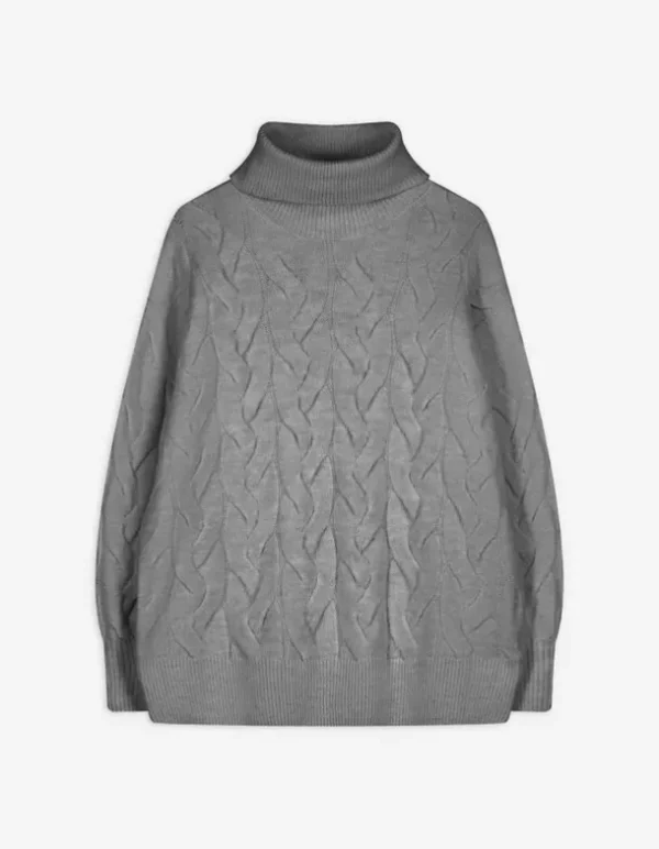 Longpullover - Rollkragen - grau