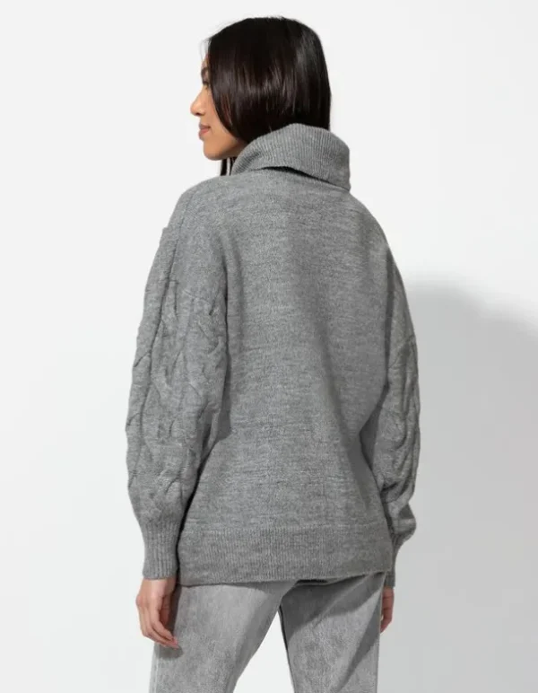 Longpullover - Rollkragen - grau