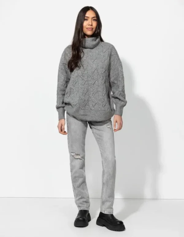 Longpullover - Rollkragen - grau