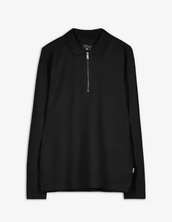 Pololangarmshirt - Reißverschluss - schwarz