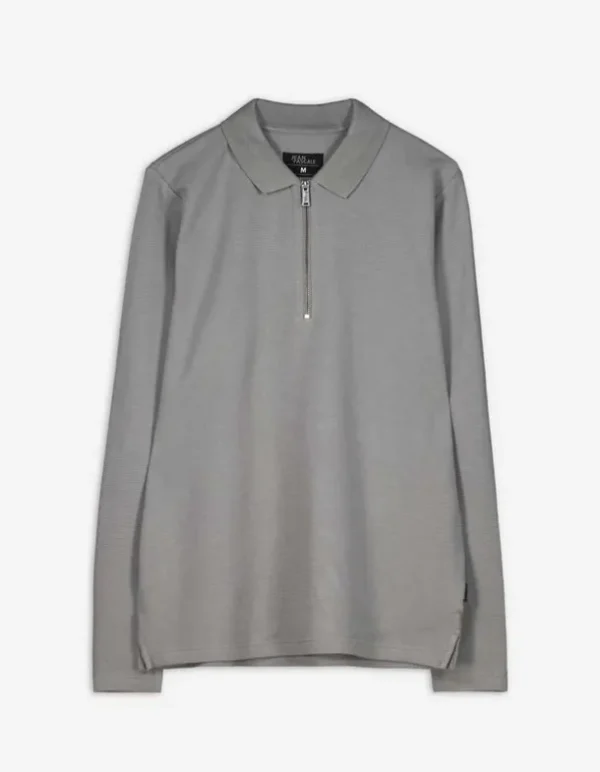 Pololangarmshirt - Reißverschluss - grün