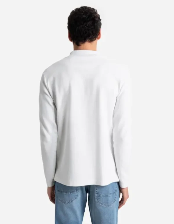 Pololangarmshirt - Reißverschluss - weiß