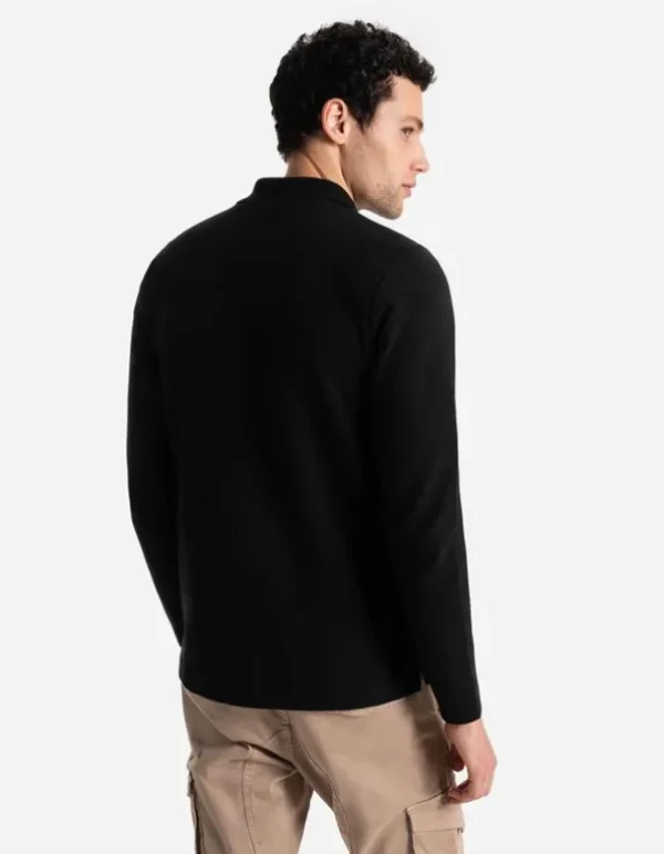 Pololangarmshirt - Reißverschluss - schwarz