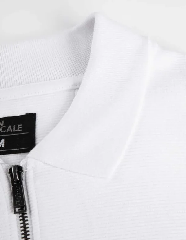 Pololangarmshirt - Reißverschluss - weiß